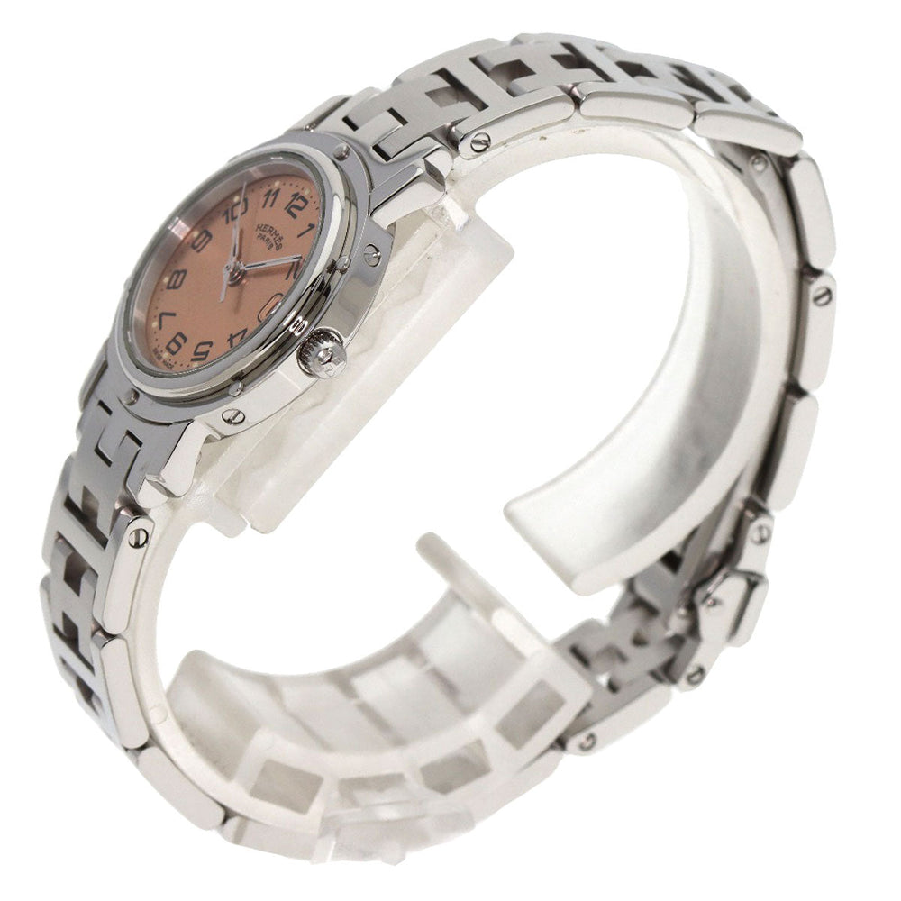 HERMES Watches Quartz CL4.210 Stainless Steel , Stainless Steel Silver Clipper Orange dial Women Used Authentic