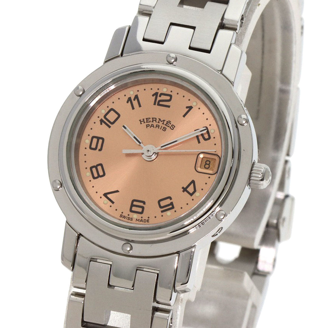 HERMES Watches Quartz CL4.210 Stainless Steel , Stainless Steel Silver Clipper Orange dial Women Used Authentic