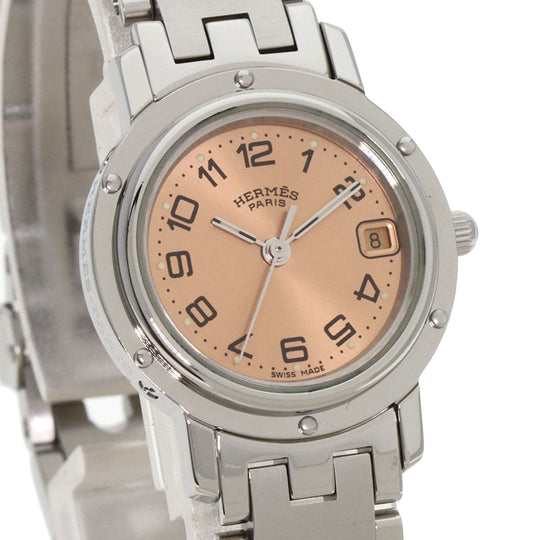 HERMES Watches Quartz CL4.210 Stainless Steel , Stainless Steel Silver Clipper Orange dial Women Used Authentic