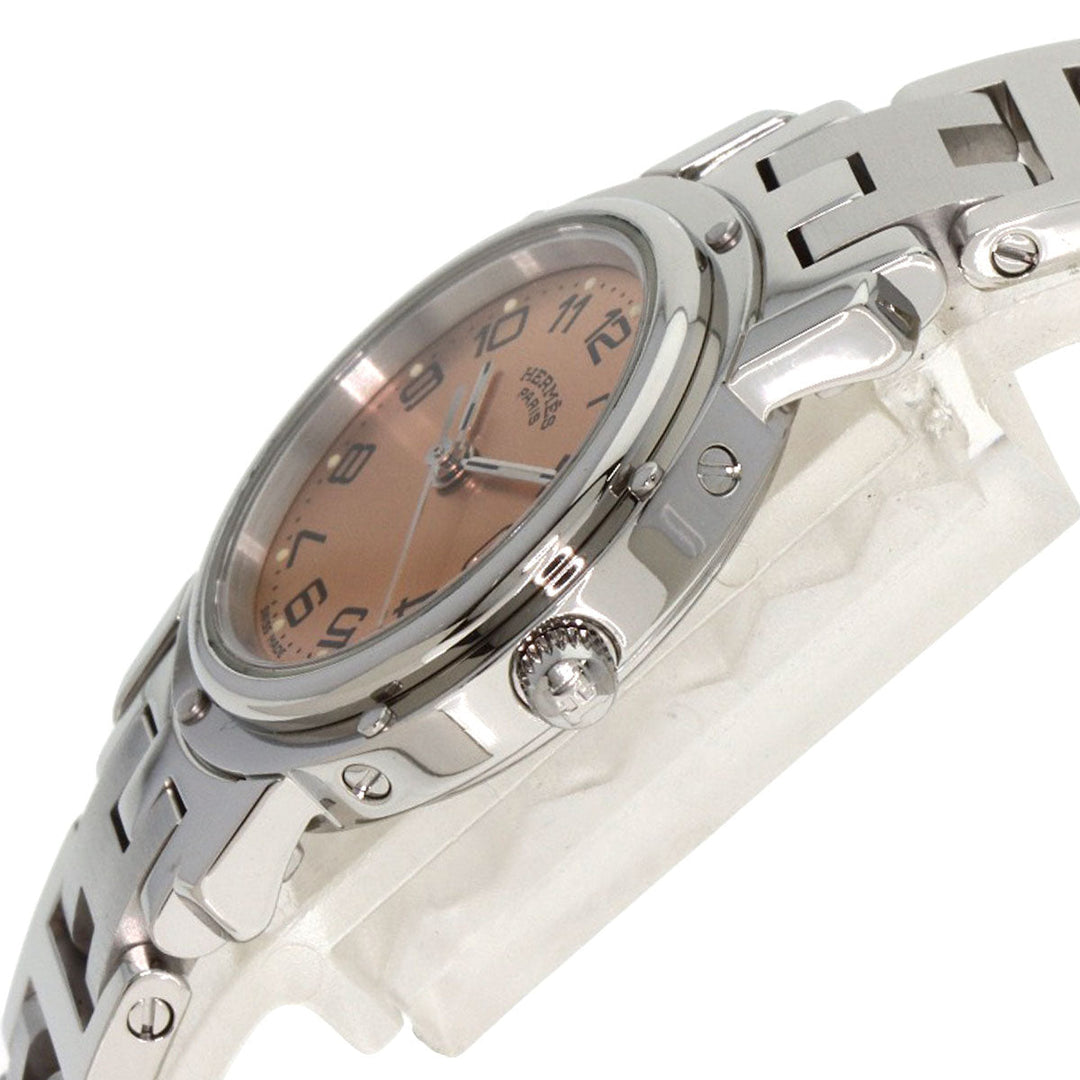 HERMES Watches Quartz CL4.210 Stainless Steel , Stainless Steel Silver Clipper Orange dial Women Used Authentic