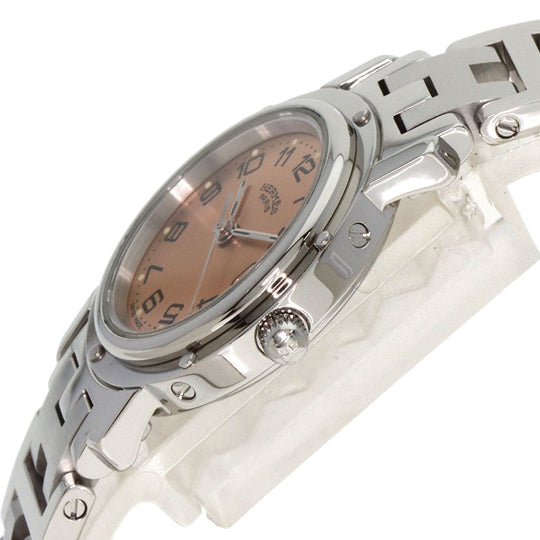 HERMES Watches Quartz CL4.210 Stainless Steel , Stainless Steel Silver Clipper Orange dial Women Used Authentic