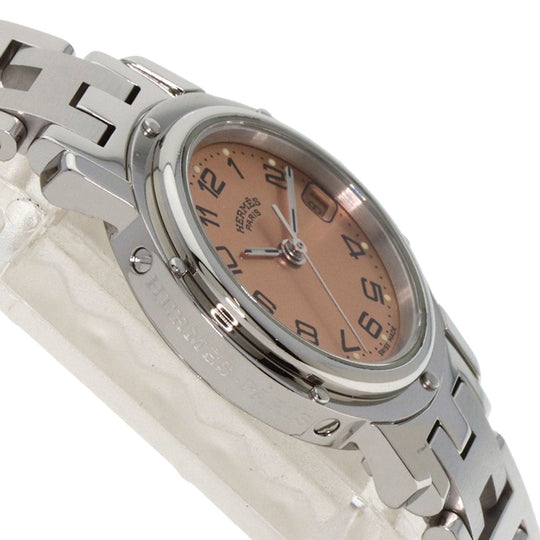 HERMES Watches Quartz CL4.210 Stainless Steel , Stainless Steel Silver Clipper Orange dial Women Used Authentic