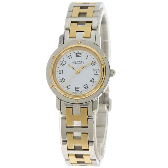 HERMES Watches Quartz CL4.220 Stainless Steel , SSxGP gold Clipper white dial Women Used Authentic