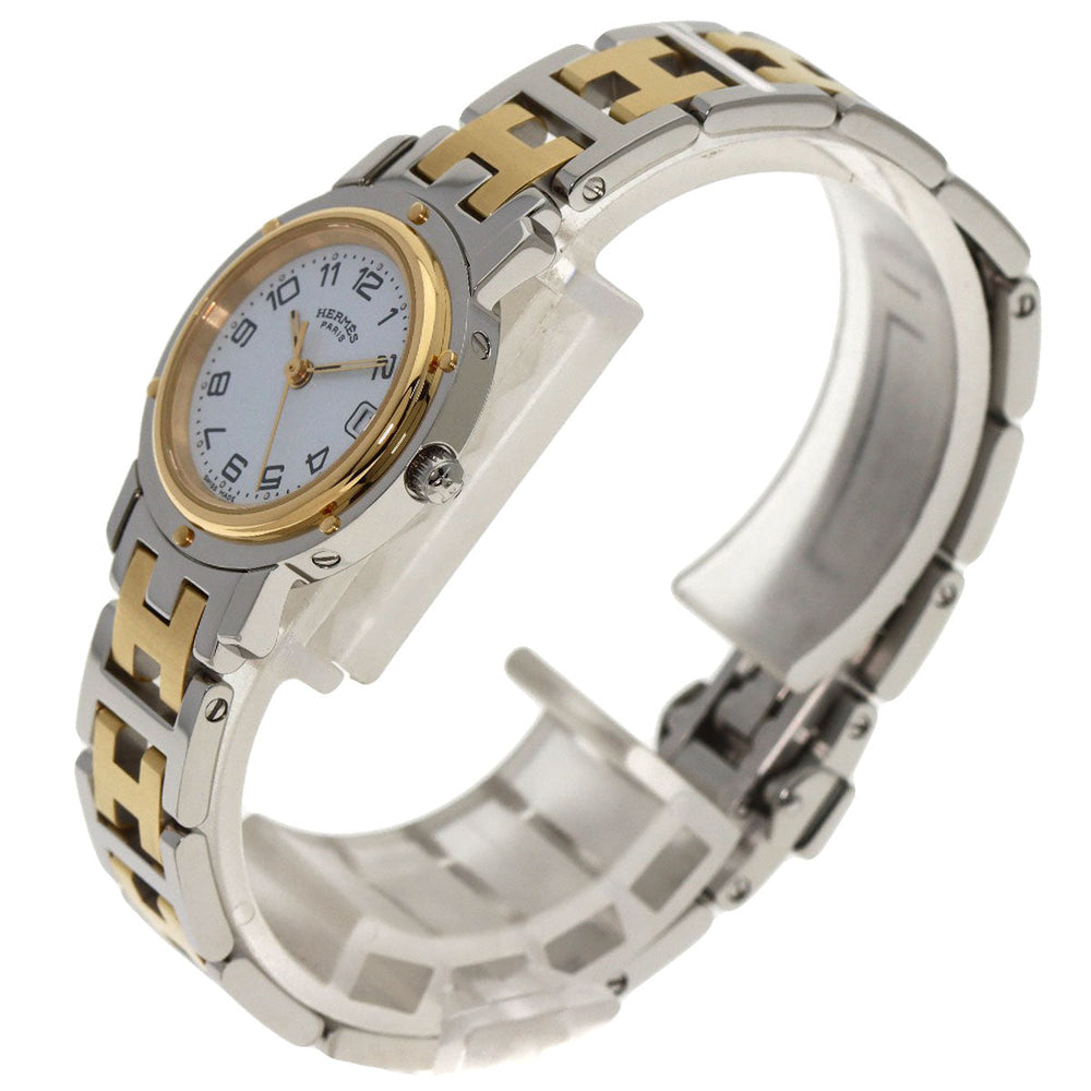 HERMES Watches Quartz CL4.220 Stainless Steel , SSxGP gold Clipper white dial Women Used Authentic