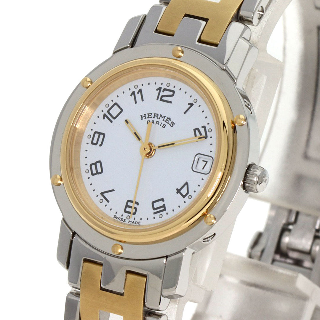HERMES Watches Quartz CL4.220 Stainless Steel , SSxGP gold Clipper white dial Women Used Authentic