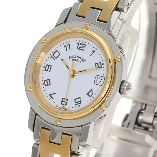 HERMES Watches Quartz CL4.220 Stainless Steel , SSxGP gold Clipper white dial Women Used Authentic