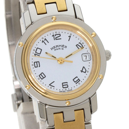 HERMES Watches Quartz CL4.220 Stainless Steel , SSxGP gold Clipper white dial Women Used Authentic