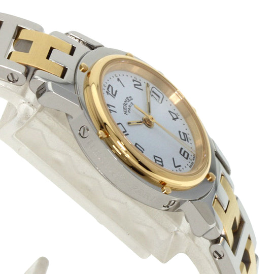 HERMES Watches Quartz CL4.220 Stainless Steel , SSxGP gold Clipper white dial Women Used Authentic