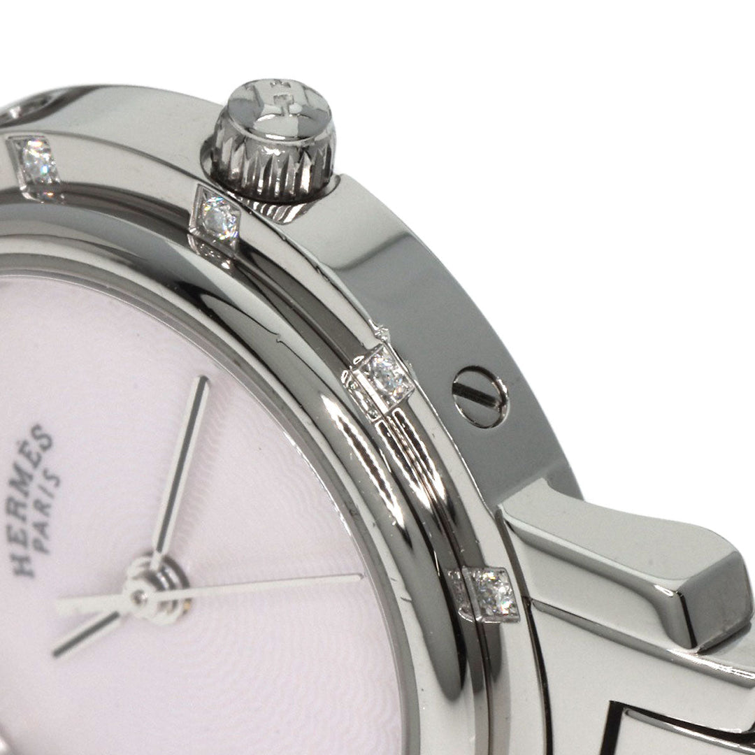 HERMES Watches Quartz CL4.230 Stainless Steel , Stainless Steel Silver Clipper Nacre 12P Diamond Pink shell dial Women Used Authentic