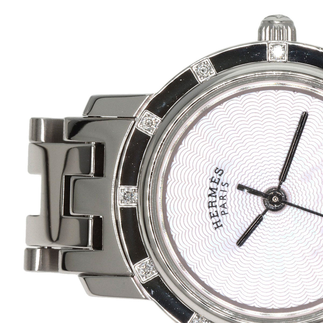 HERMES Watches Quartz CL4.230 Stainless Steel , Stainless Steel Silver Clipper Nacre 12P Diamond Pink shell dial Women Used Authentic