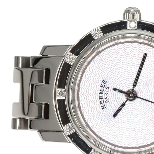 HERMES Watches Quartz CL4.230 Stainless Steel , Stainless Steel Silver Clipper Nacre 12P Diamond Pink shell dial Women Used Authentic
