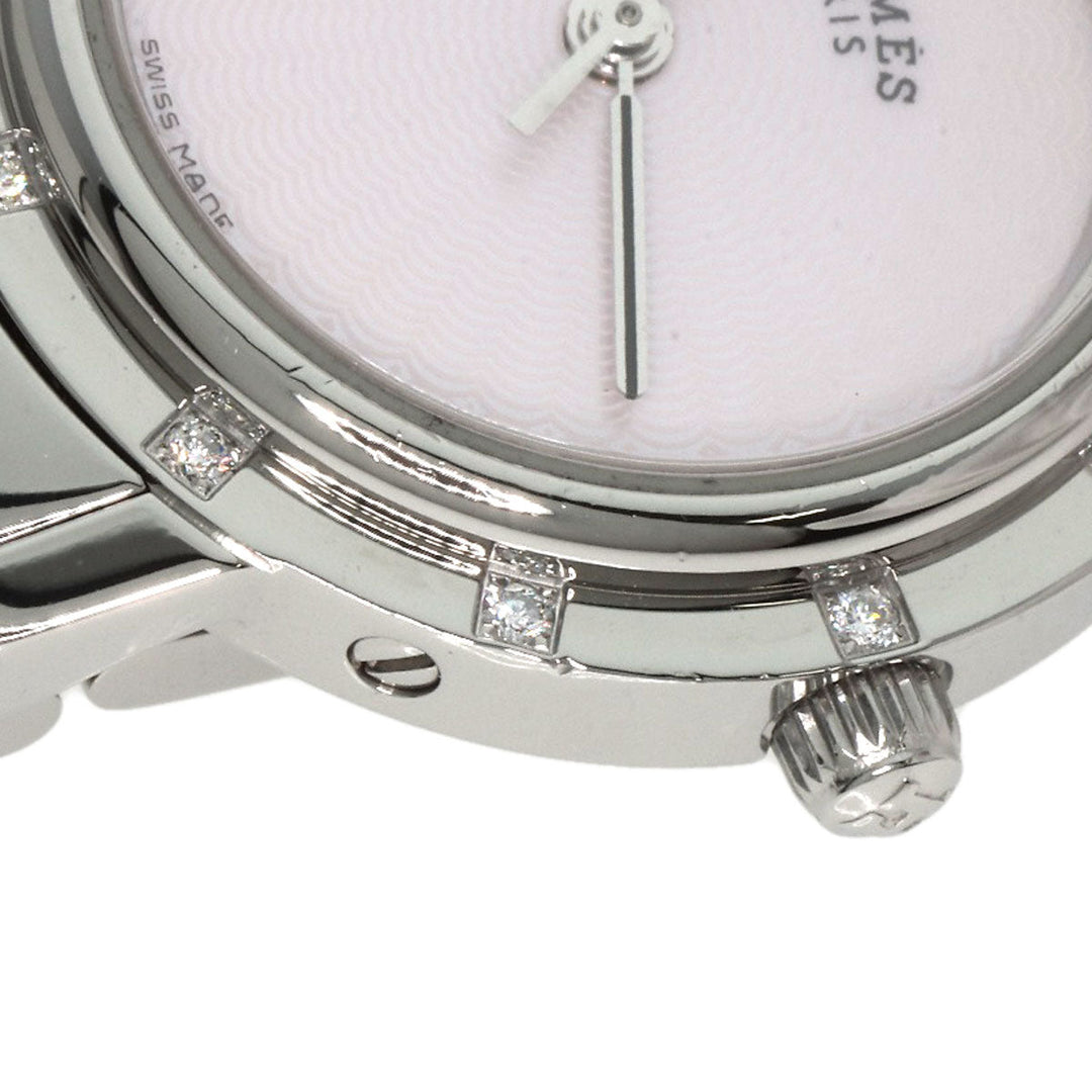 HERMES Watches Quartz CL4.230 Stainless Steel , Stainless Steel Silver Clipper Nacre 12P Diamond Pink shell dial Women Used Authentic