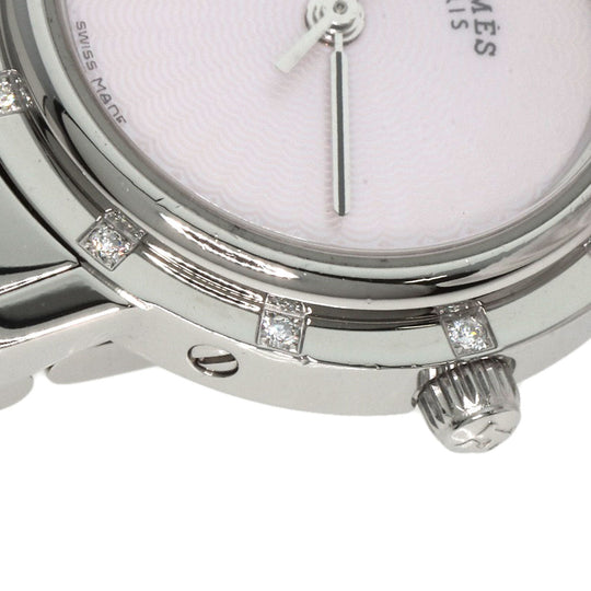HERMES Watches Quartz CL4.230 Stainless Steel , Stainless Steel Silver Clipper Nacre 12P Diamond Pink shell dial Women Used Authentic