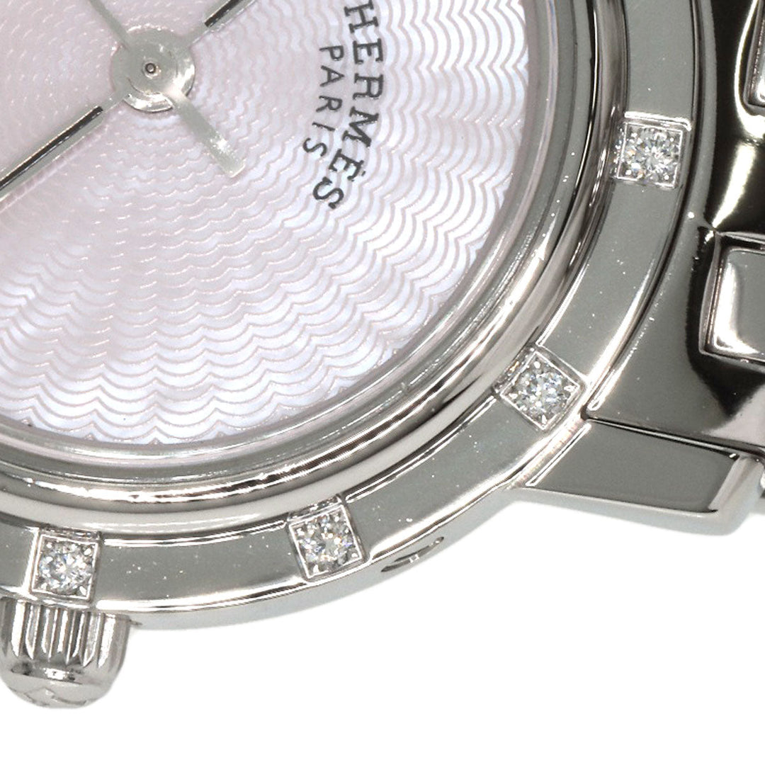 HERMES Watches Quartz CL4.230 Stainless Steel , Stainless Steel Silver Clipper Nacre 12P Diamond Pink shell dial Women Used Authentic