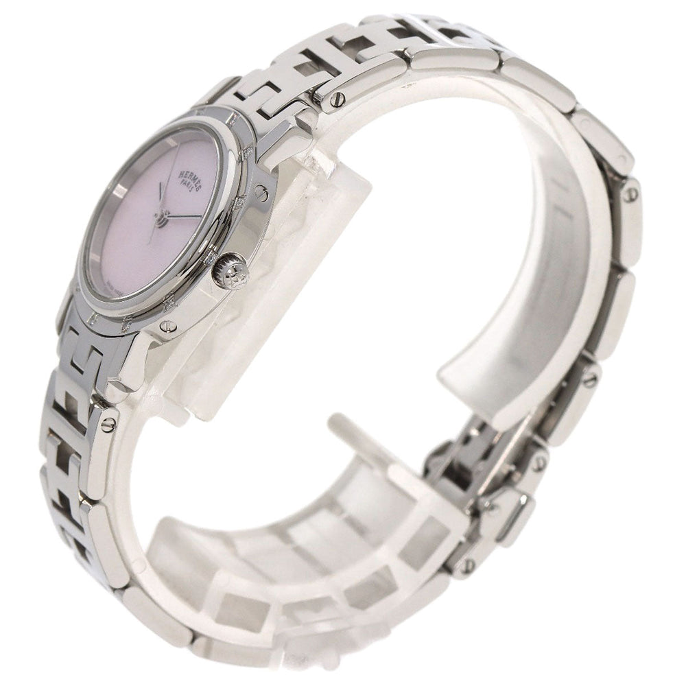 HERMES Watches Quartz CL4.230 Stainless Steel , Stainless Steel Silver Clipper Nacre 12P Diamond Pink shell dial Women Used Authentic
