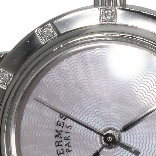 HERMES Watches Quartz CL4.230 Stainless Steel , Stainless Steel Silver Clipper Nacre 12P Diamond Pink shell dial Women Used Authentic