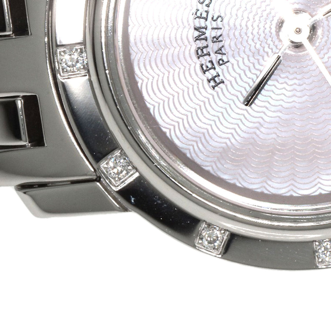 HERMES Watches Quartz CL4.230 Stainless Steel , Stainless Steel Silver Clipper Nacre 12P Diamond Pink shell dial Women Used Authentic