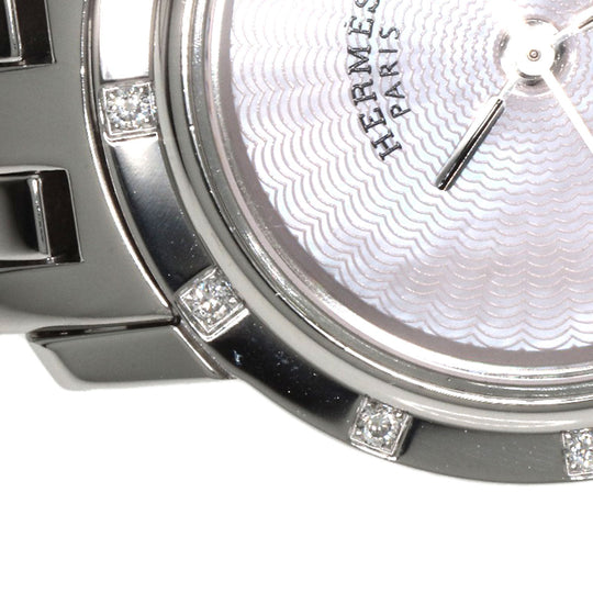 HERMES Watches Quartz CL4.230 Stainless Steel , Stainless Steel Silver Clipper Nacre 12P Diamond Pink shell dial Women Used Authentic