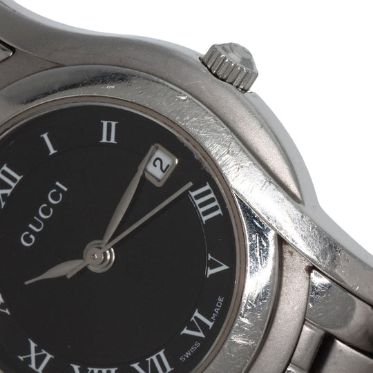 GUCCI Watches Quartz 5500L Stainless Steel , Stainless Steel Silver Round face black dial Women Used Authentic