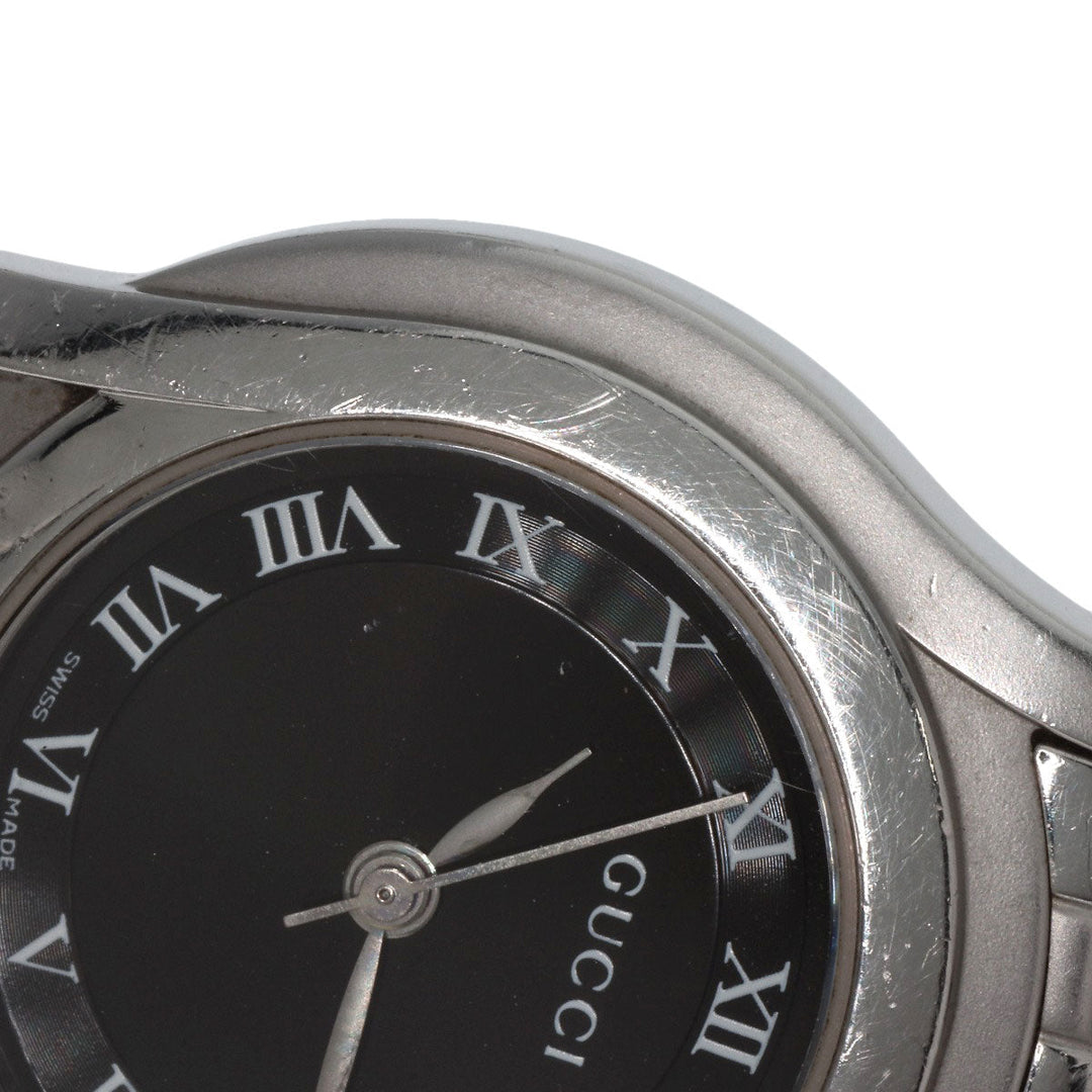 GUCCI Watches Quartz 5500L Stainless Steel , Stainless Steel Silver Round face black dial Women Used Authentic