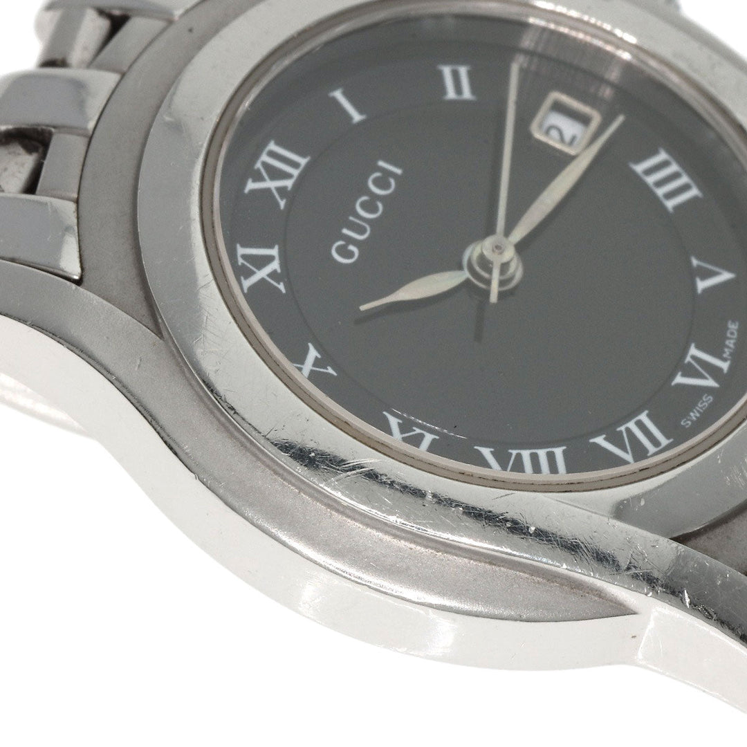 GUCCI Watches Quartz 5500L Stainless Steel , Stainless Steel Silver Round face black dial Women Used Authentic