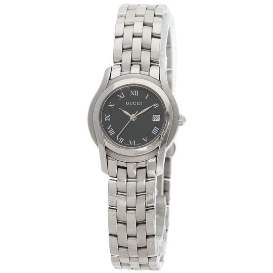 GUCCI Watches Quartz 5500L Stainless Steel , Stainless Steel Silver Round face black dial Women Used Authentic