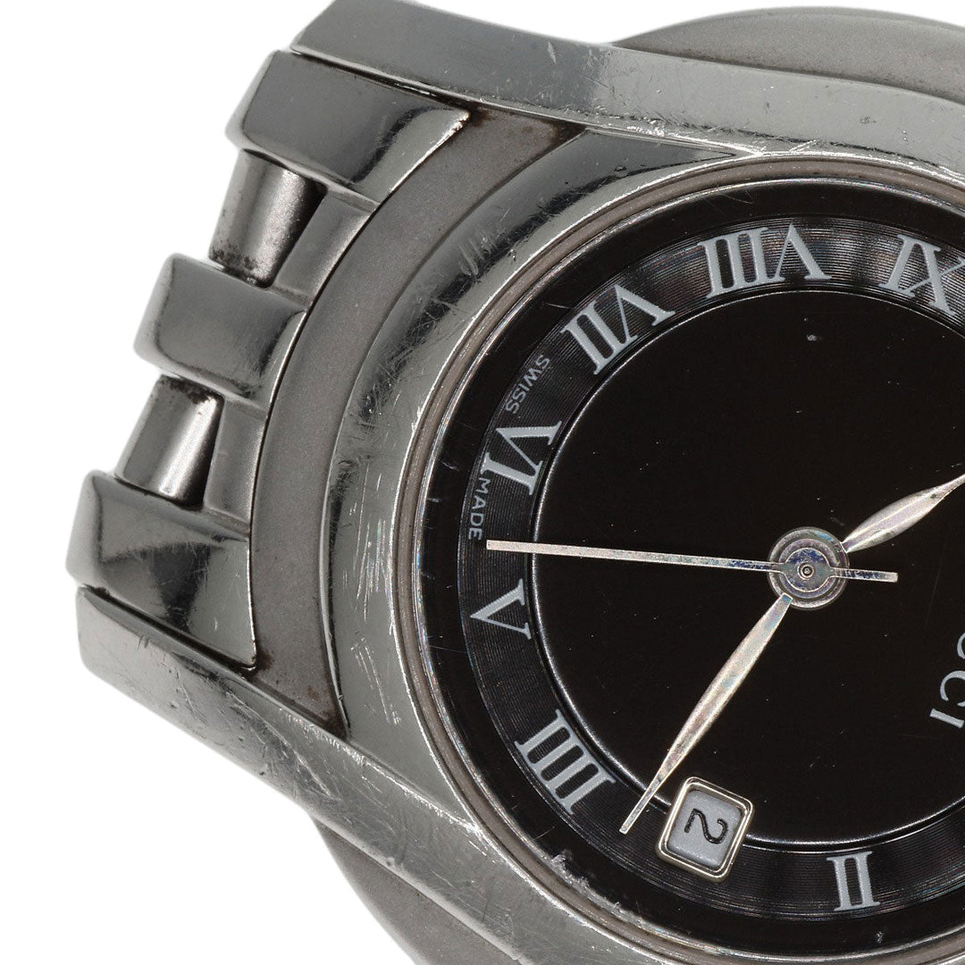 GUCCI Watches Quartz 5500L Stainless Steel , Stainless Steel Silver Round face black dial Women Used Authentic