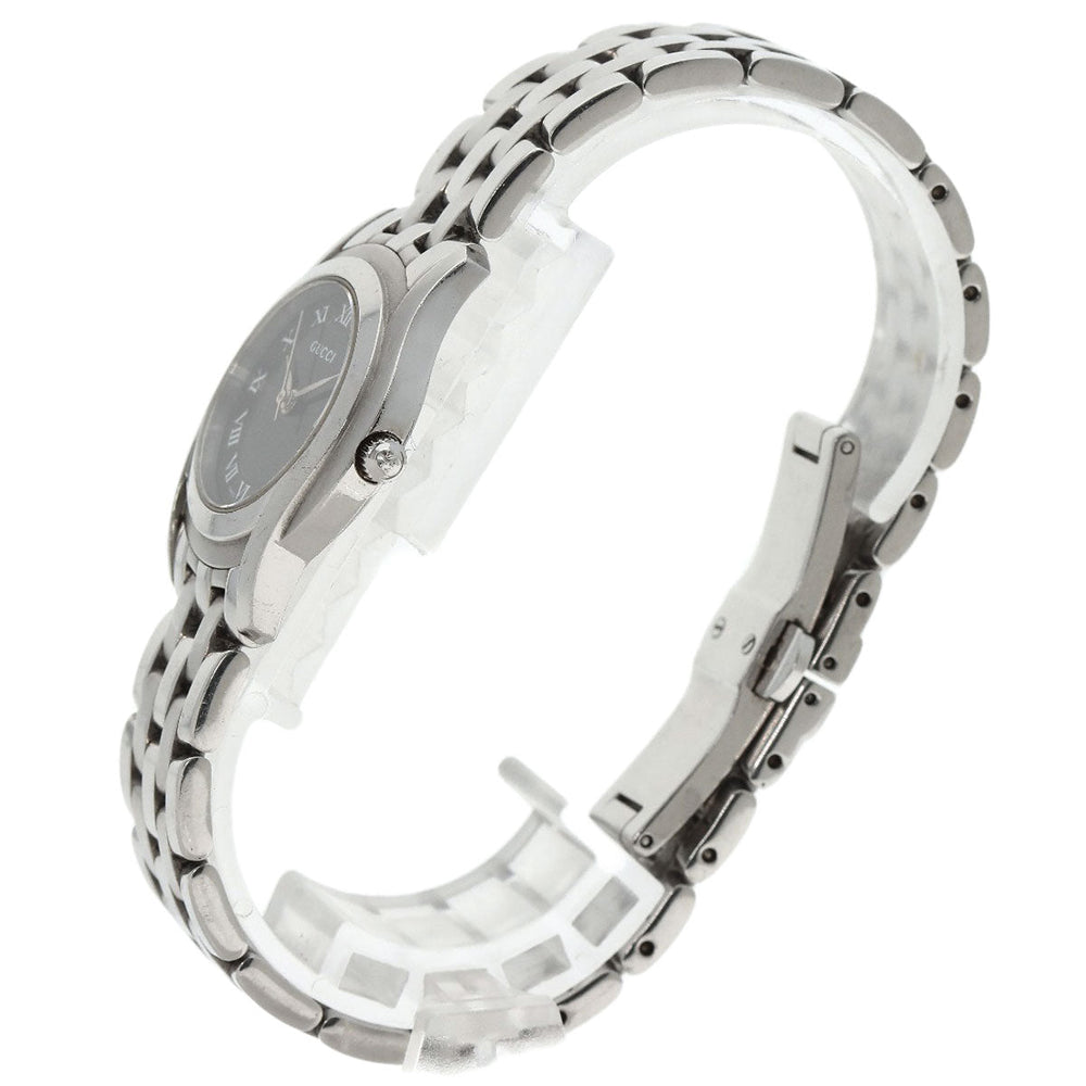 GUCCI Watches Quartz 5500L Stainless Steel , Stainless Steel Silver Round face black dial Women Used Authentic