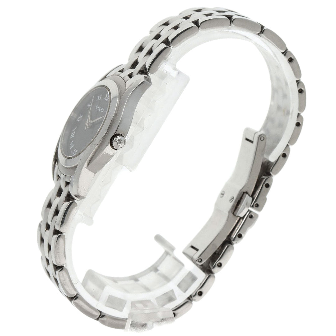GUCCI Watches Quartz 5500L Stainless Steel , Stainless Steel Silver Round face black dial Women Used Authentic