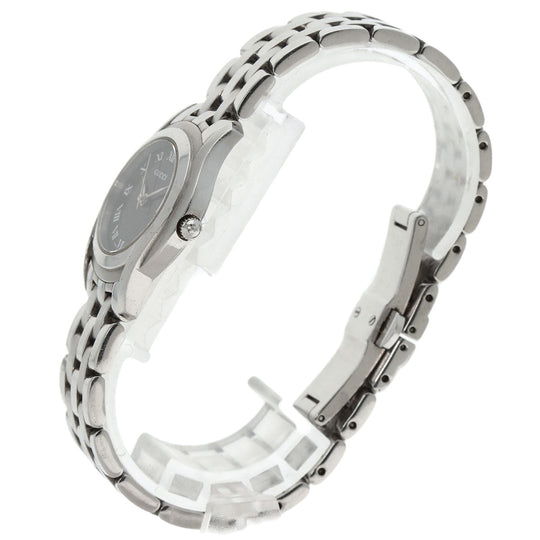 GUCCI Watches Quartz 5500L Stainless Steel , Stainless Steel Silver Round face black dial Women Used Authentic