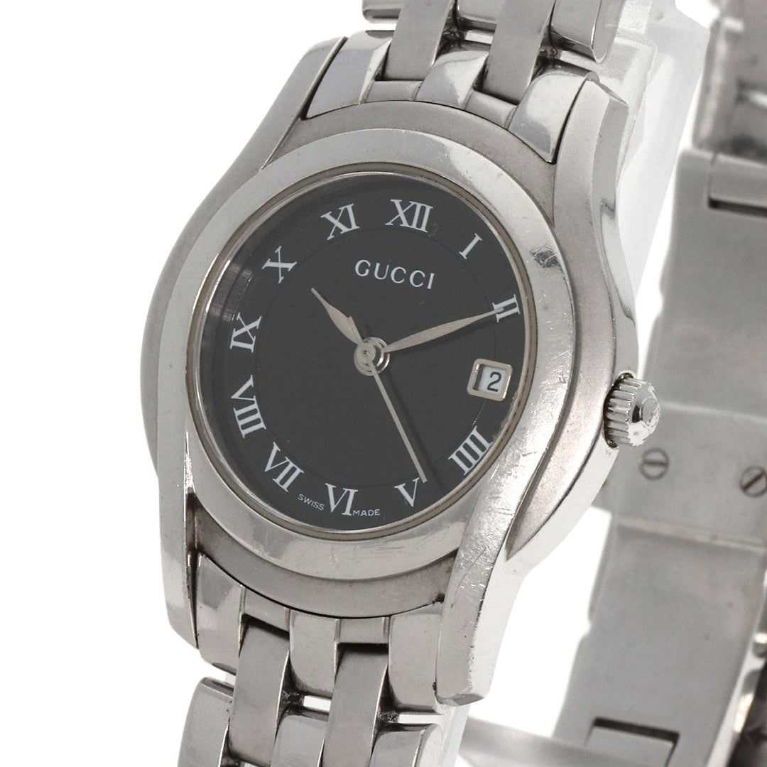 GUCCI Watches Quartz 5500L Stainless Steel , Stainless Steel Silver Round face black dial Women Used Authentic