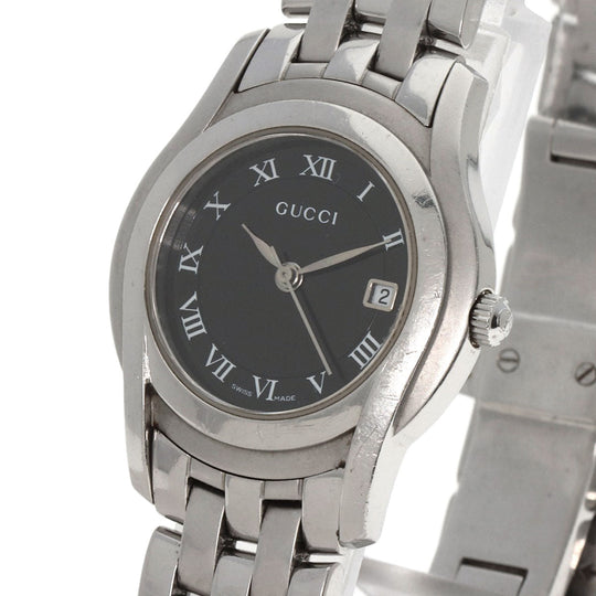 GUCCI Watches Quartz 5500L Stainless Steel , Stainless Steel Silver Round face black dial Women Used Authentic