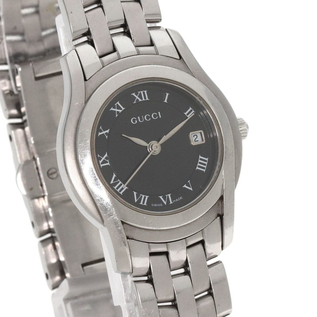 GUCCI Watches Quartz 5500L Stainless Steel , Stainless Steel Silver Round face black dial Women Used Authentic