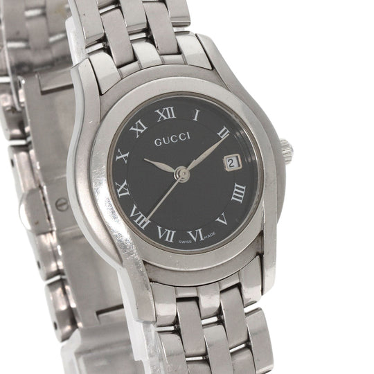 GUCCI Watches Quartz 5500L Stainless Steel , Stainless Steel Silver Round face black dial Women Used Authentic