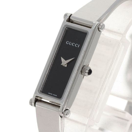 GUCCI Watches Quartz 1500L Stainless Steel , Stainless Steel Silver Square face black dial Women Used Authentic