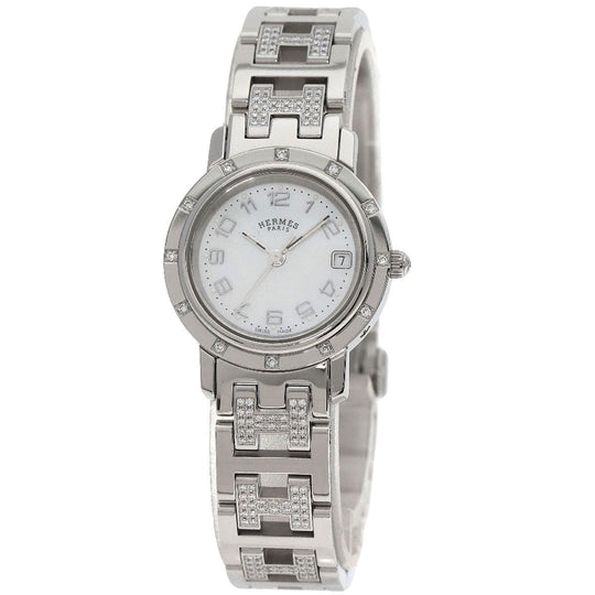 HERMES Watches Quartz CL4.230 Stainless Steel, SSxDiamond Silver Clipper Nacre Diamond White shell dial Women Used Authentic