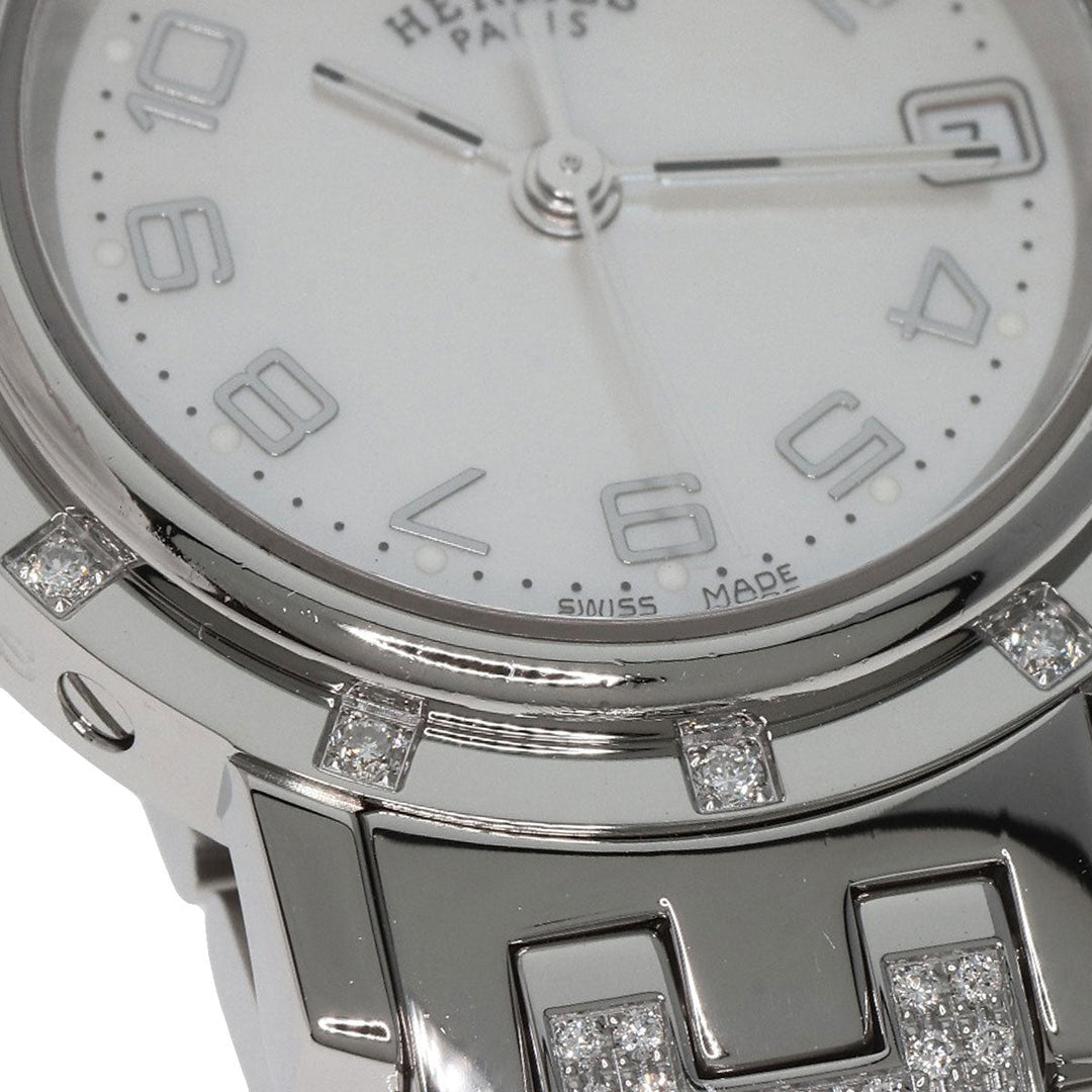 HERMES Watches Quartz CL4.230 Stainless Steel, SSxDiamond Silver Clipper Nacre Diamond White shell dial Women Used Authentic