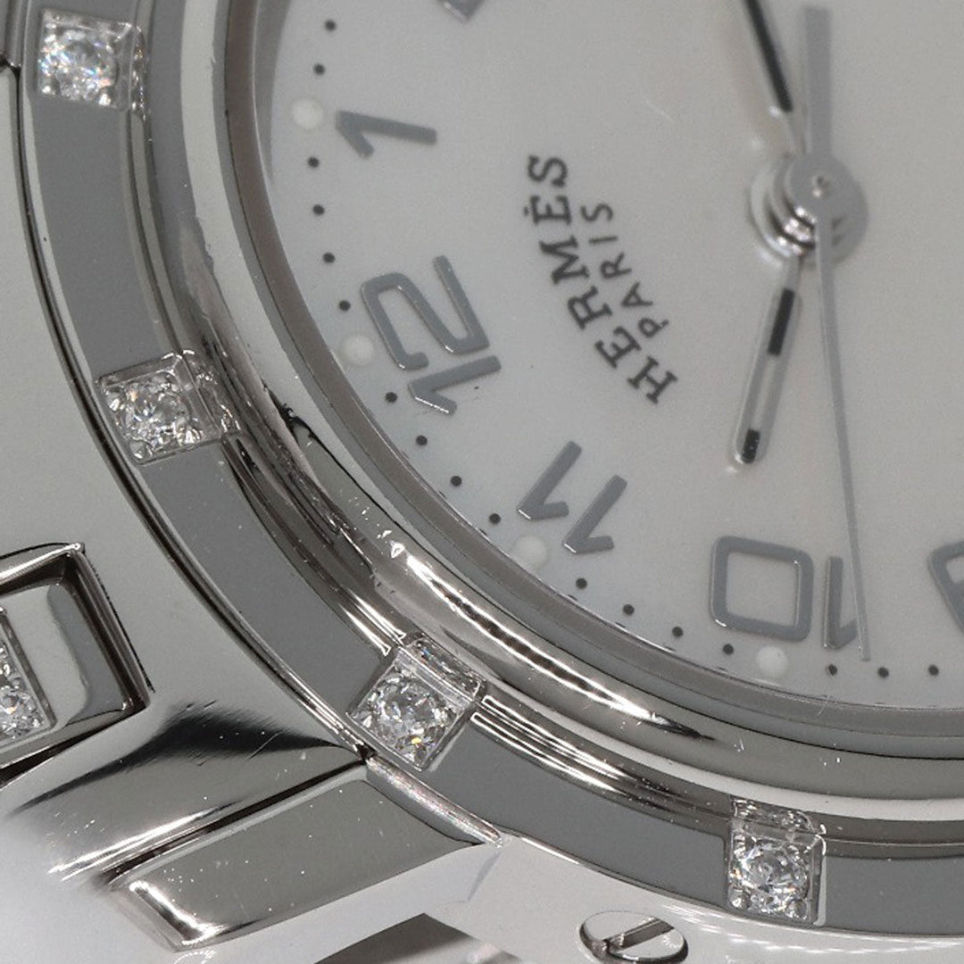 HERMES Watches Quartz CL4.230 Stainless Steel, SSxDiamond Silver Clipper Nacre Diamond White shell dial Women Used Authentic
