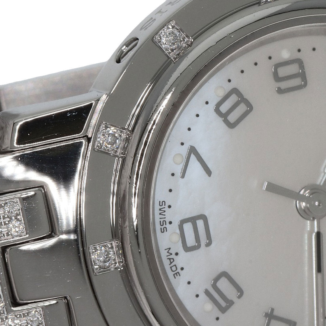 HERMES Watches Quartz CL4.230 Stainless Steel, SSxDiamond Silver Clipper Nacre Diamond White shell dial Women Used Authentic