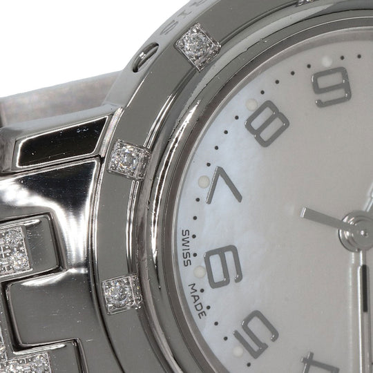 HERMES Watches Quartz CL4.230 Stainless Steel, SSxDiamond Silver Clipper Nacre Diamond White shell dial Women Used Authentic