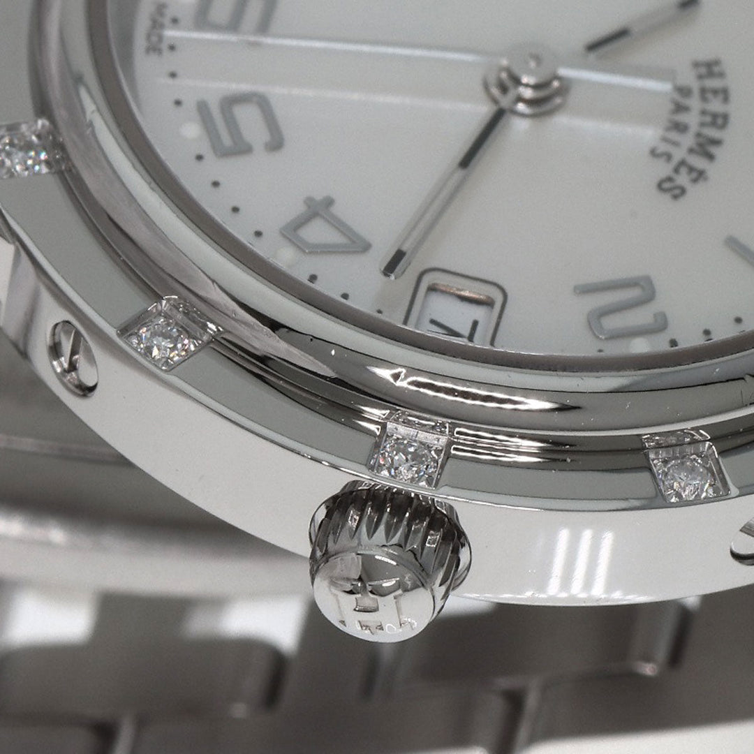 HERMES Watches Quartz CL4.230 Stainless Steel, SSxDiamond Silver Clipper Nacre Diamond White shell dial Women Used Authentic