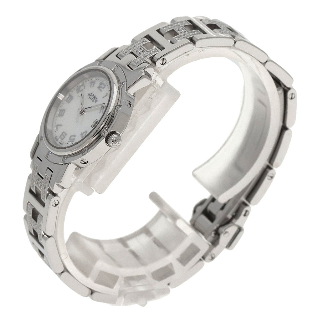 HERMES Watches Quartz CL4.230 Stainless Steel, SSxDiamond Silver Clipper Nacre Diamond White shell dial Women Used Authentic