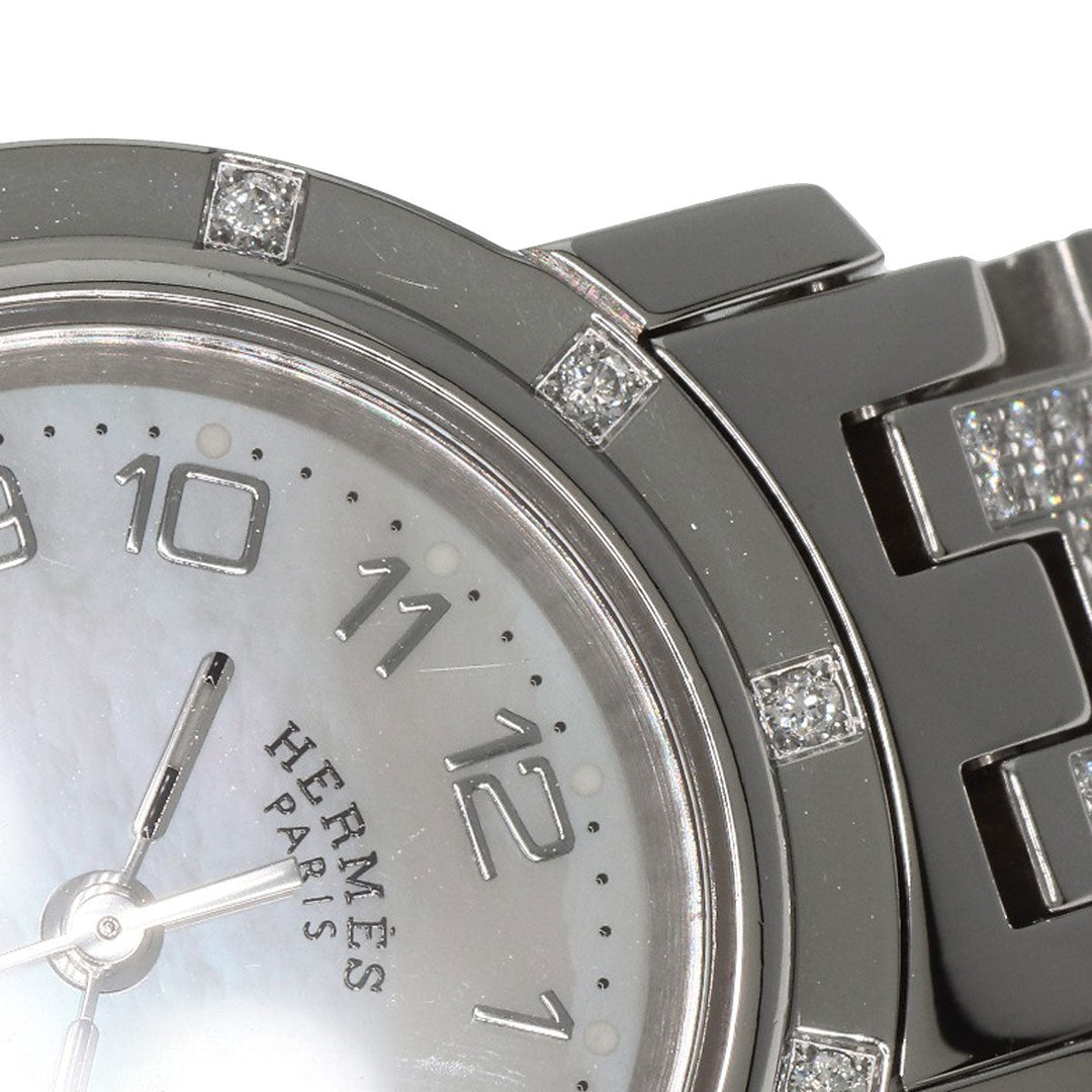 HERMES Watches Quartz CL4.230 Stainless Steel, SSxDiamond Silver Clipper Nacre Diamond White shell dial Women Used Authentic