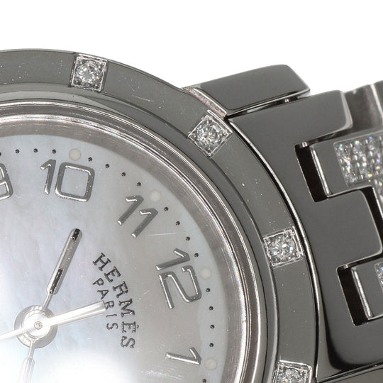 HERMES Watches Quartz CL4.230 Stainless Steel, SSxDiamond Silver Clipper Nacre Diamond White shell dial Women Used Authentic