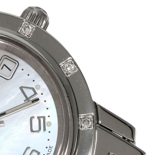 HERMES Watches Quartz CL4.230 Stainless Steel, SSxDiamond Silver Clipper Nacre Diamond White shell dial Women Used Authentic