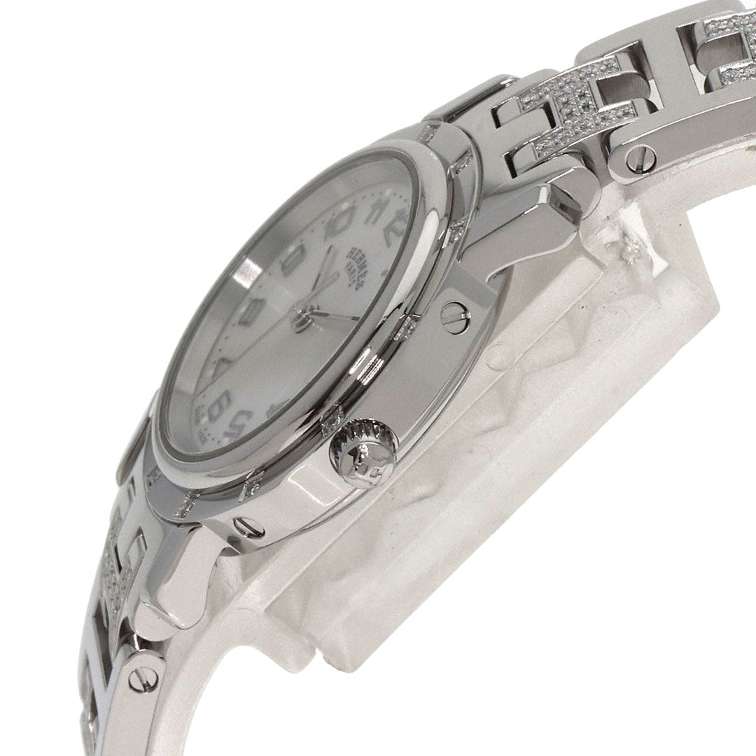 HERMES Watches Quartz CL4.230 Stainless Steel, SSxDiamond Silver Clipper Nacre Diamond White shell dial Women Used Authentic