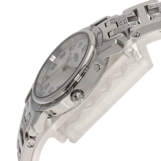HERMES Watches Quartz CL4.230 Stainless Steel, SSxDiamond Silver Clipper Nacre Diamond White shell dial Women Used Authentic