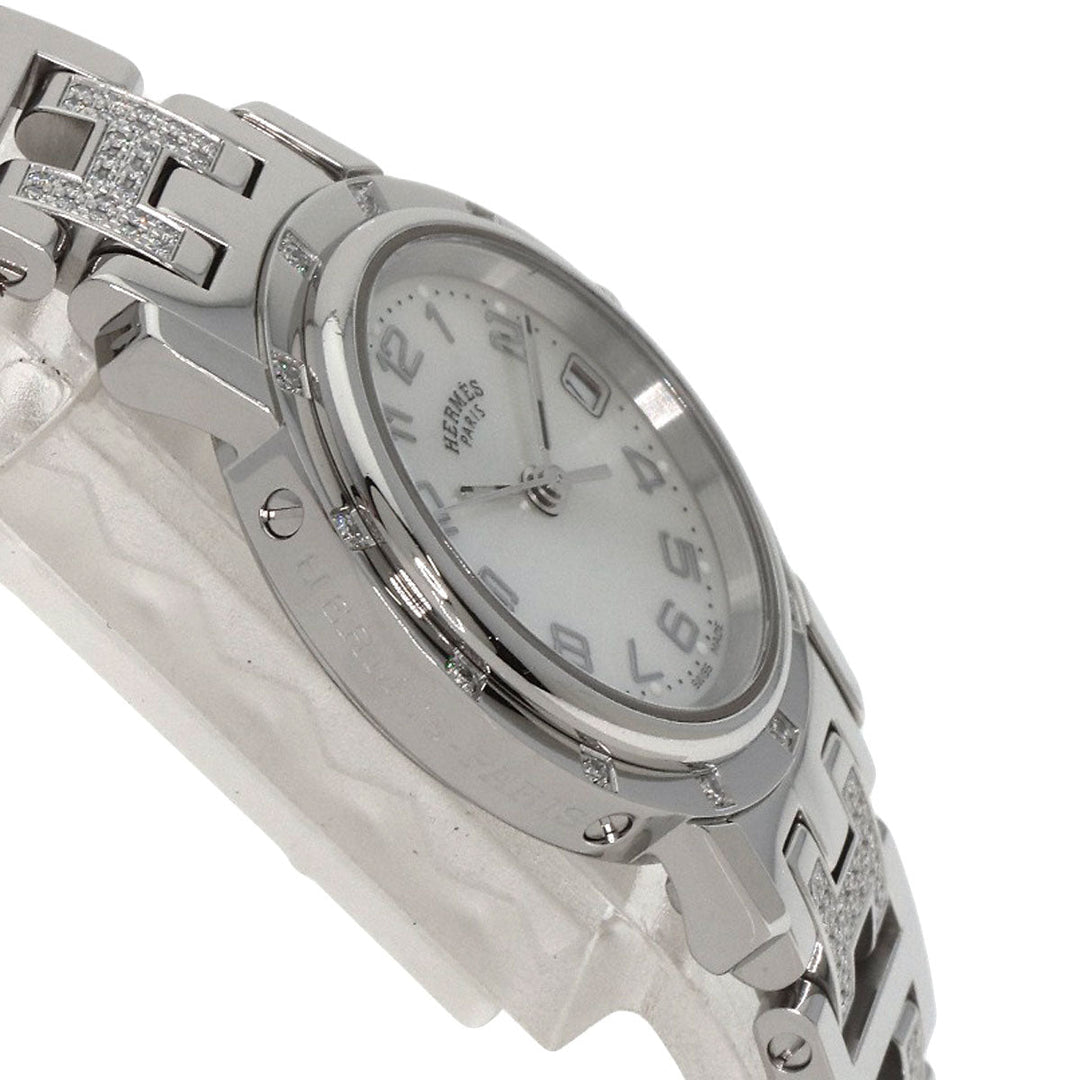 HERMES Watches Quartz CL4.230 Stainless Steel, SSxDiamond Silver Clipper Nacre Diamond White shell dial Women Used Authentic