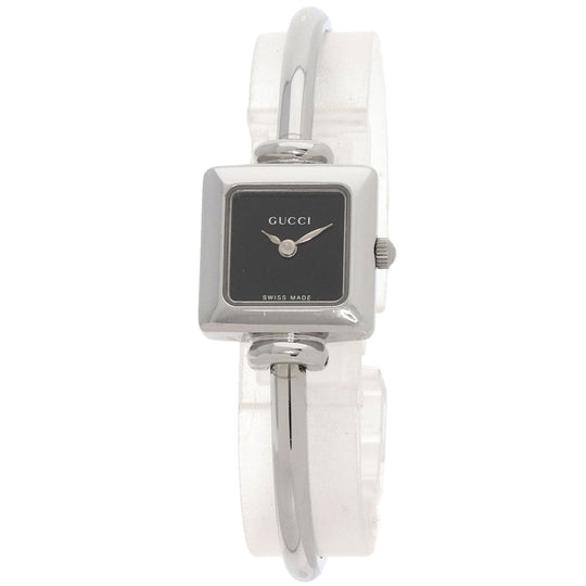 GUCCI Watches Quartz 1900L Stainless Steel , Stainless Steel Silver Square face black dial Women Used Authentic