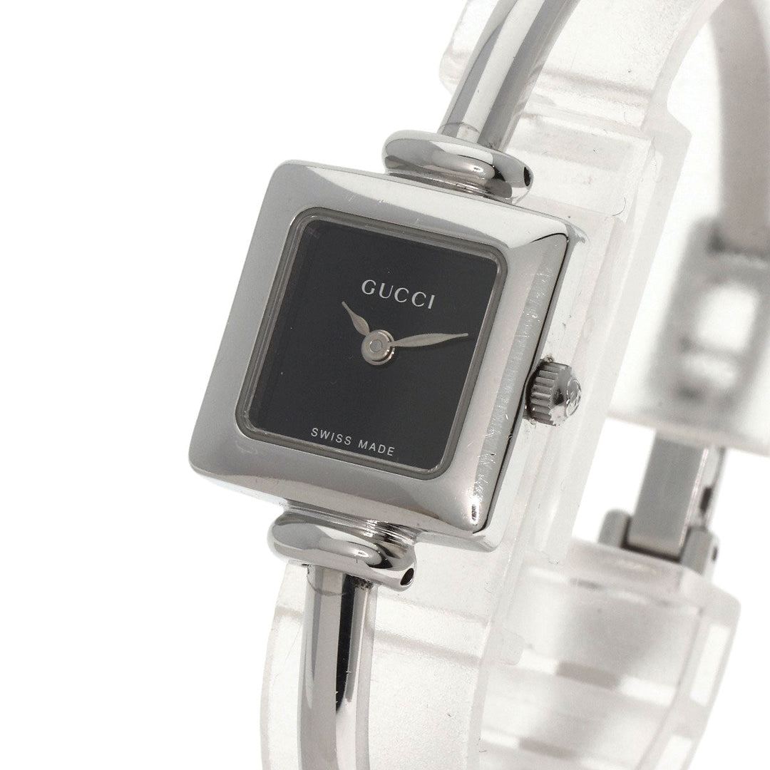 GUCCI Watches Quartz 1900L Stainless Steel , Stainless Steel Silver Square face black dial Women Used Authentic